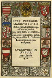 Title page of the first printed edition of the Epistola de magnete, Augsburg, 1558, edited by Achilles Gasser.