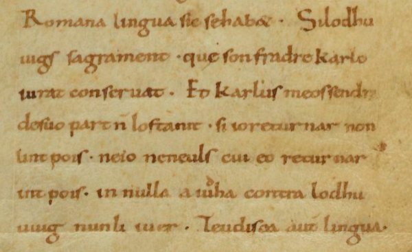 A later copy of the Oaths of Strasbourg: the spoken record of 14 February 842, written down by Nithard.